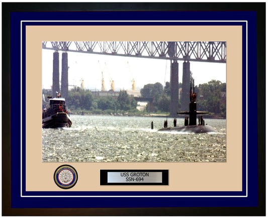 USS Groton SSN-694 Framed Navy Ship Photo Blue