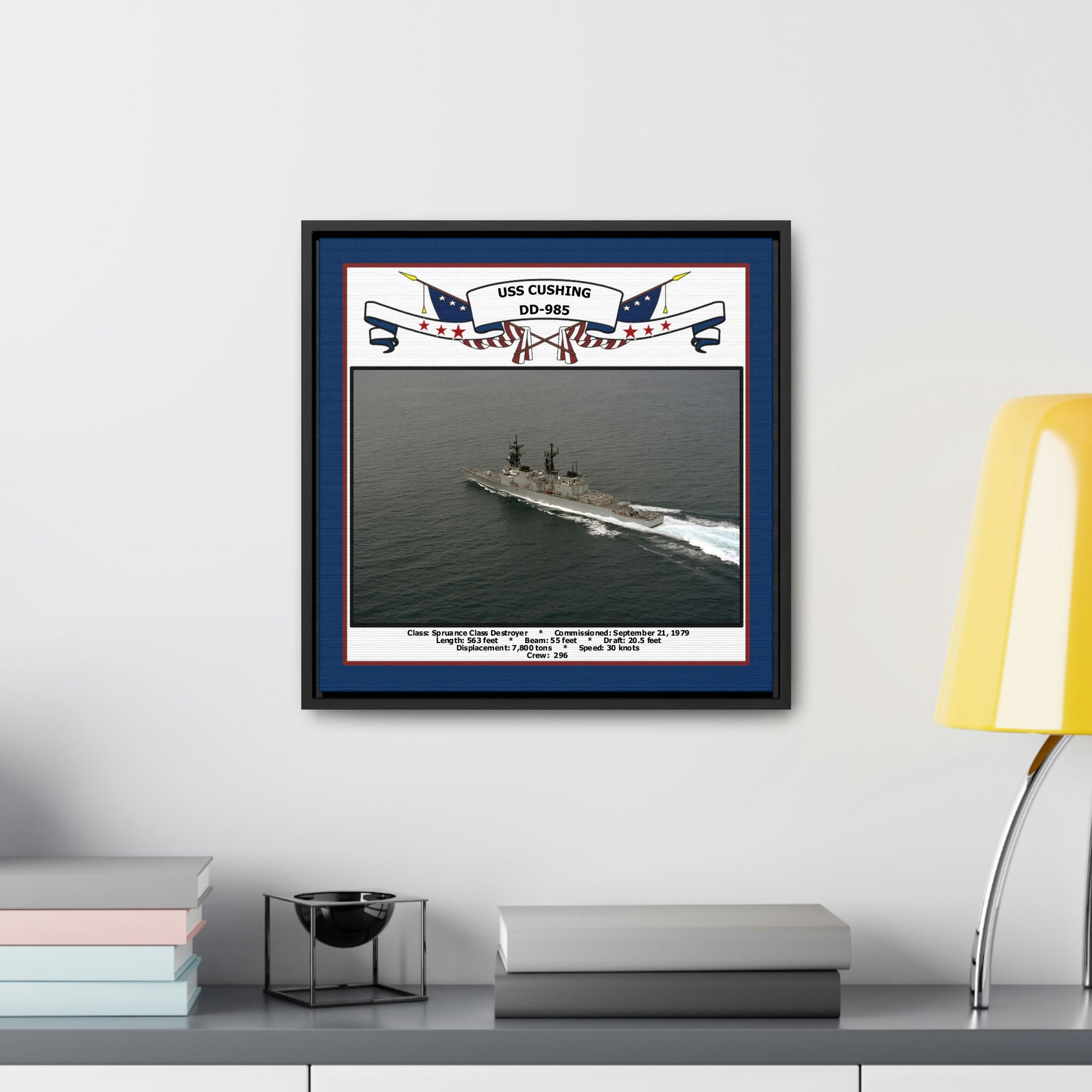 USS Cushing DD-985 Navy Floating Frame Photo Desk View