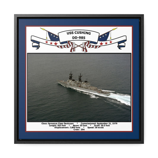 USS Cushing DD-985 Navy Floating Frame Photo Front View