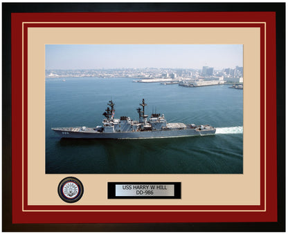 USS HARRY W HILL DD-986 Framed Navy Ship Photo Burgundy