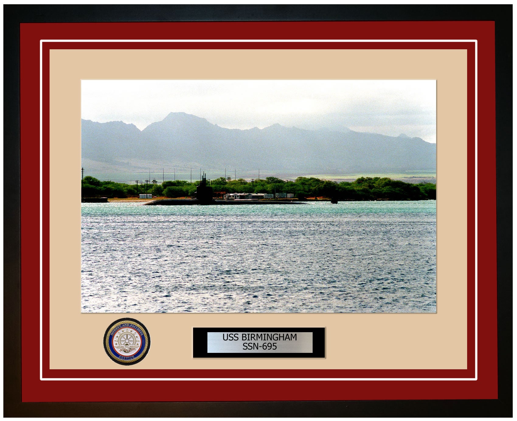 USS Birmingham SSN-695 Framed Navy Ship Photo Burgundy