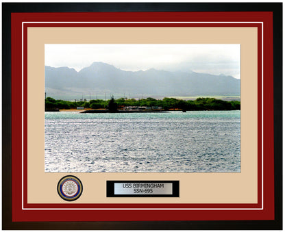USS Birmingham SSN-695 Framed Navy Ship Photo Burgundy