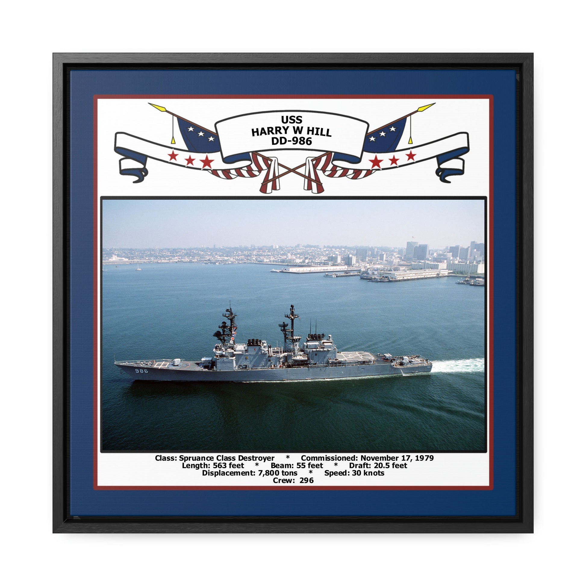 USS Harry W Hill DD-986 Navy Floating Frame Photo Front View