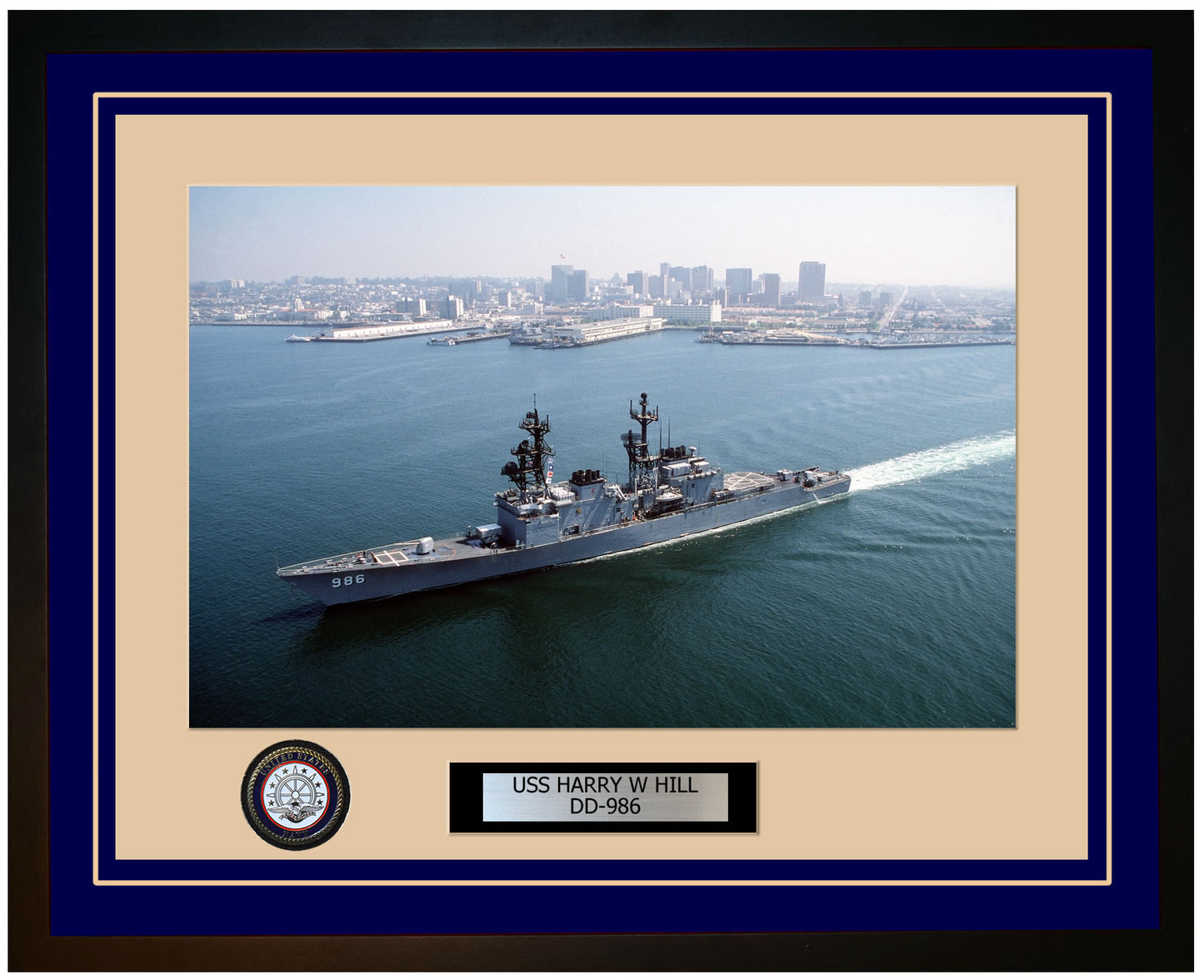 USS HARRY W HILL DD-986 Framed Navy Ship Photo Blue
