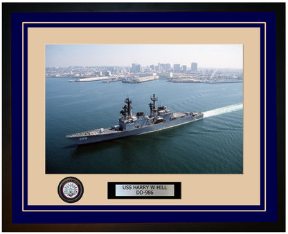 USS HARRY W HILL DD-986 Framed Navy Ship Photo Blue