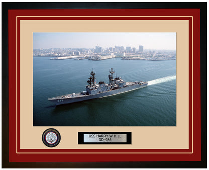 USS HARRY W HILL DD-986 Framed Navy Ship Photo Burgundy