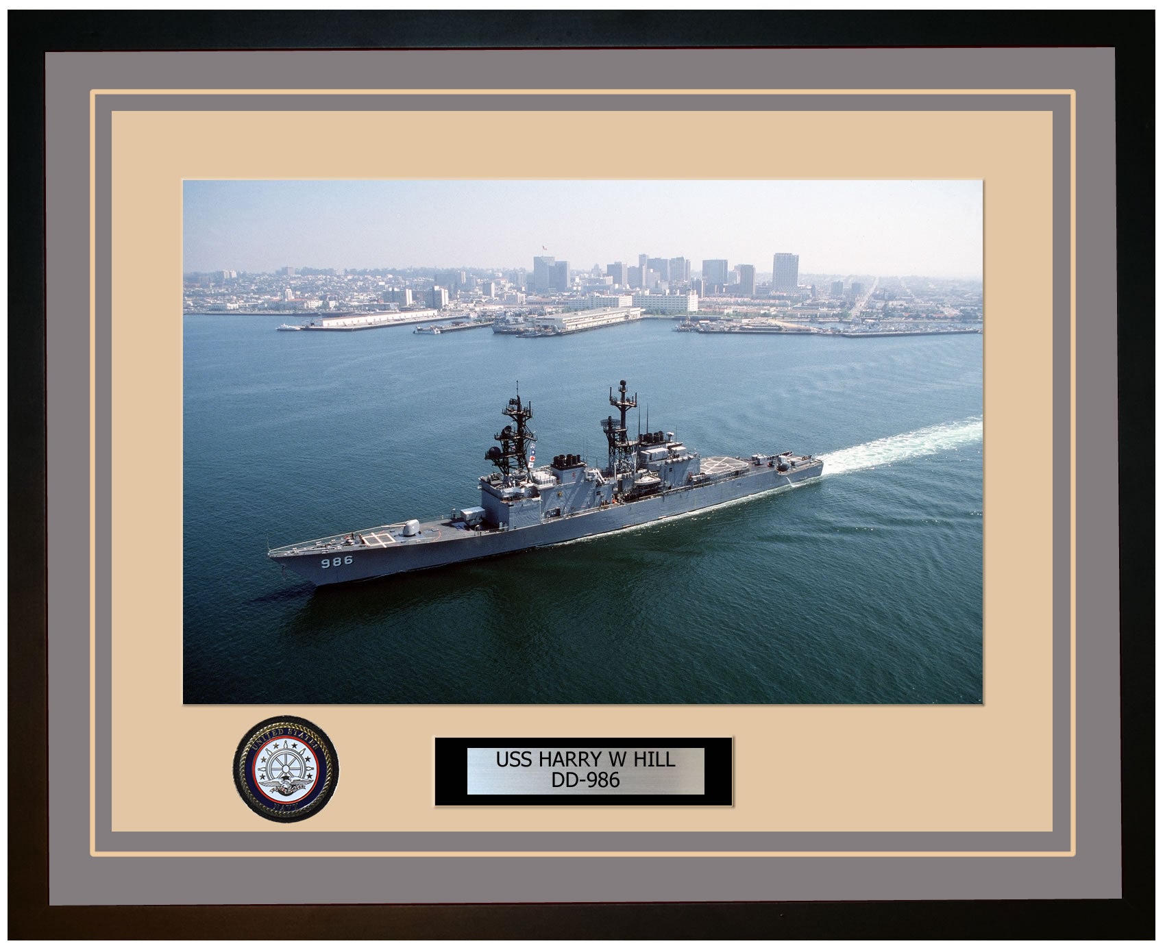 USS HARRY W HILL DD-986 Framed Navy Ship Photo Grey