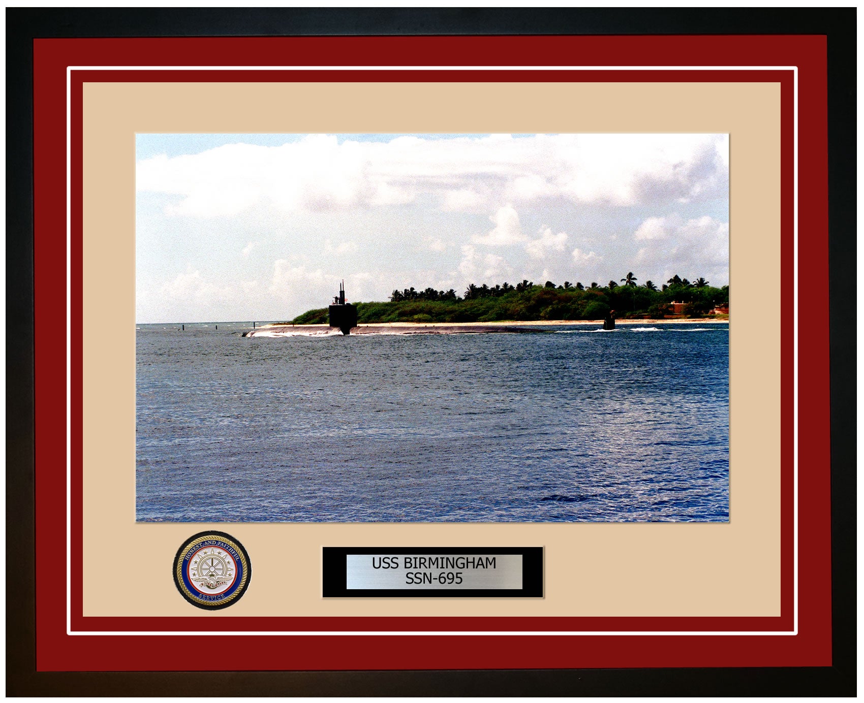 USS Birmingham SSN-695 Framed Navy Ship Photo Burgundy