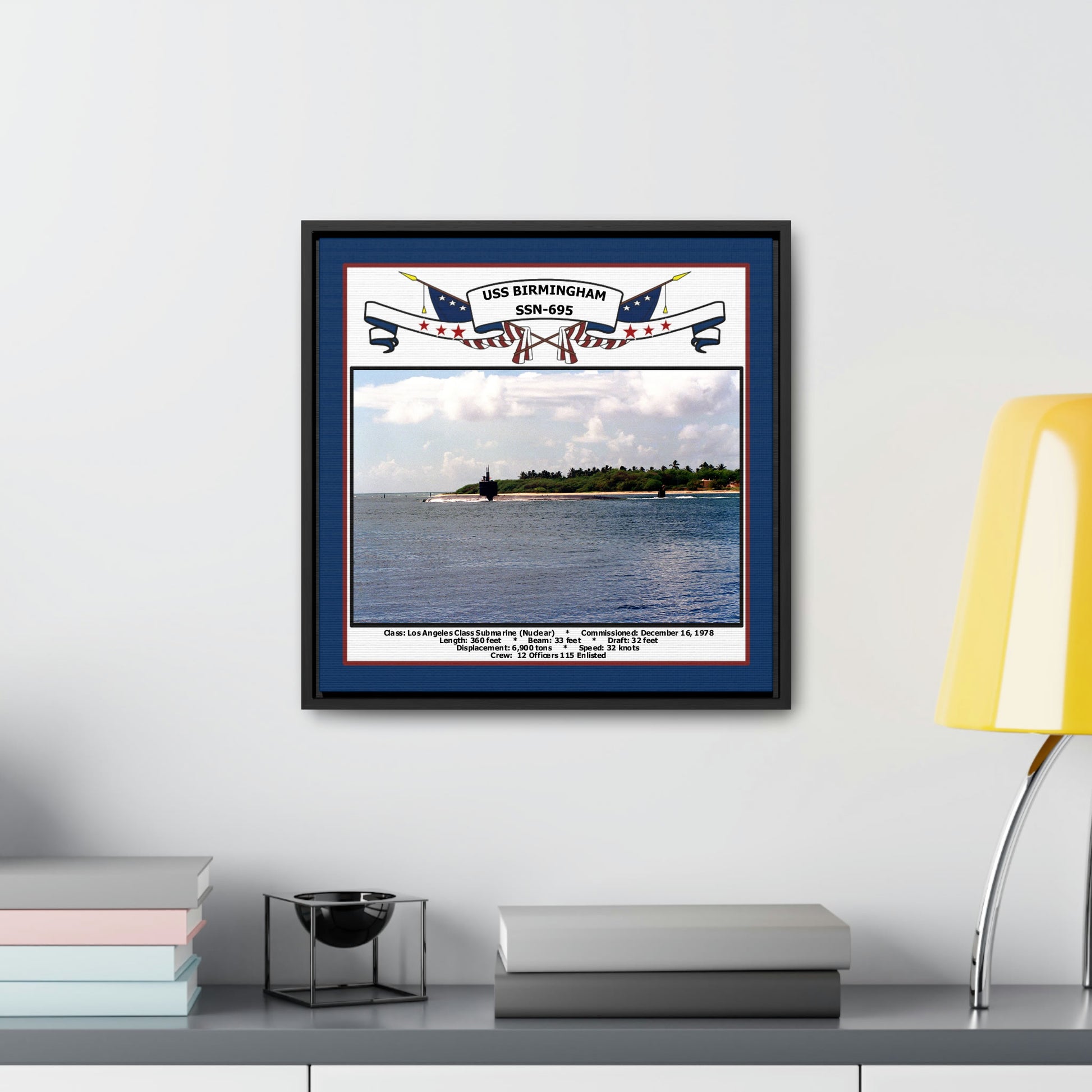 USS Birmingham SSN-695 Navy Floating Frame Photo Desk View