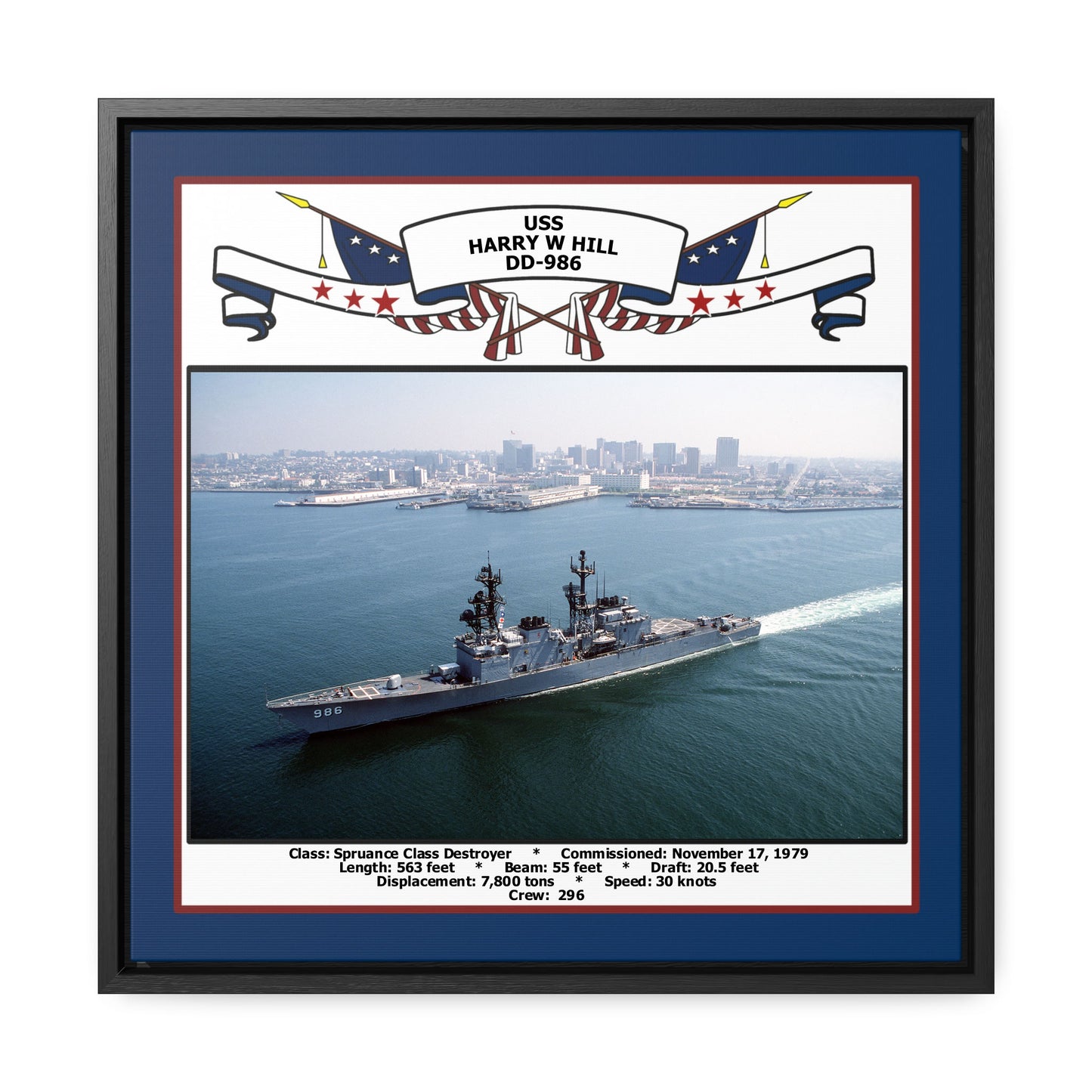 USS Harry W Hill DD-986 Navy Floating Frame Photo Front View