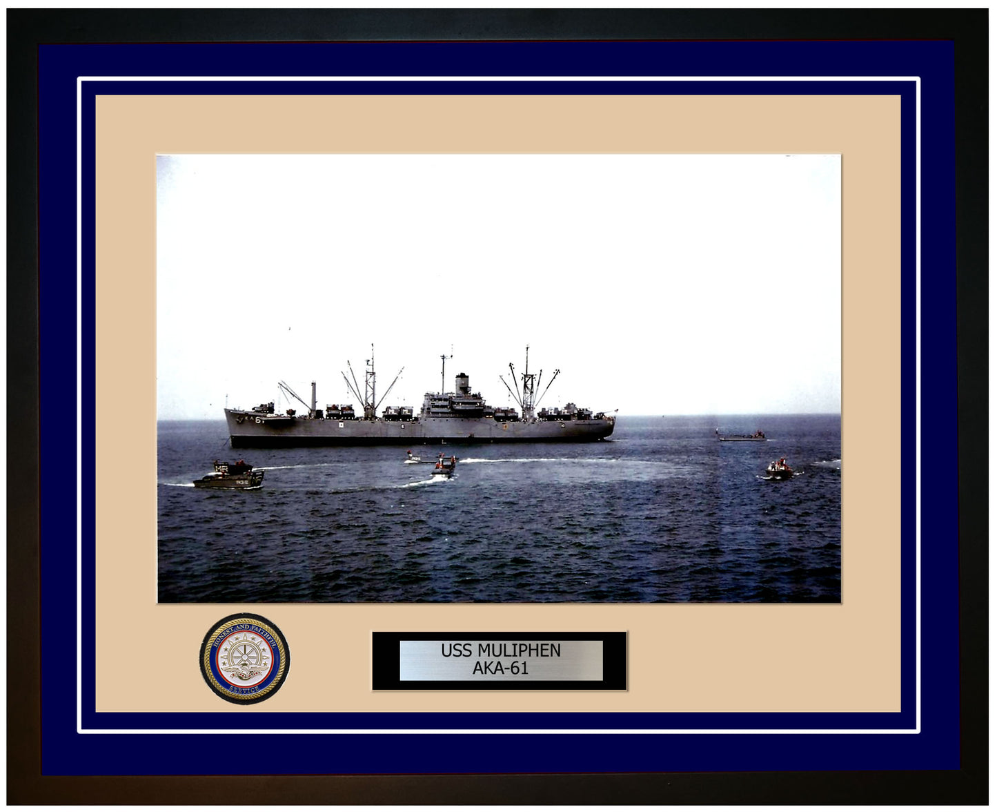 USS Muliphen AKA-61 Framed Navy Ship Photo Blue