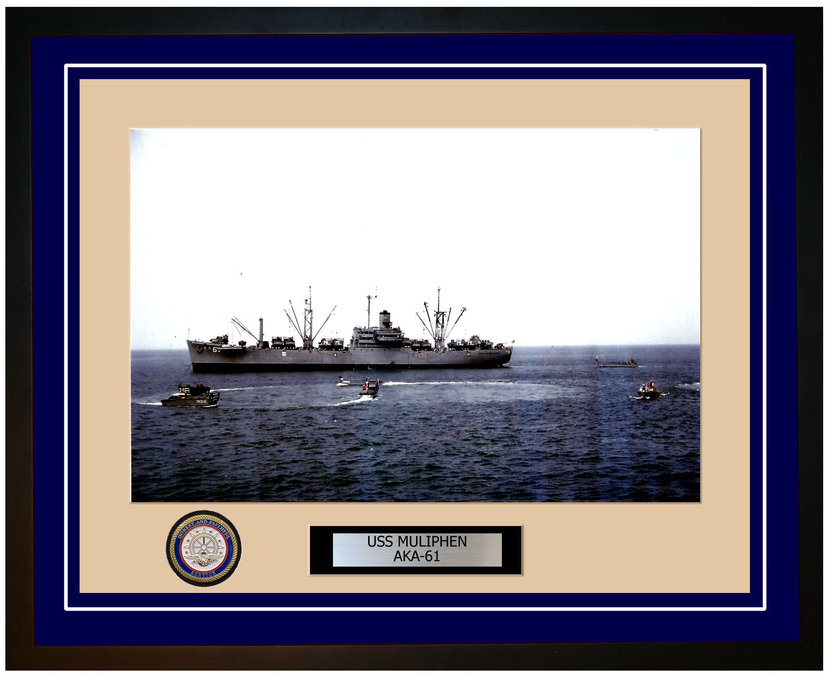 USS Muliphen AKA-61 Framed Navy Ship Photo Blue