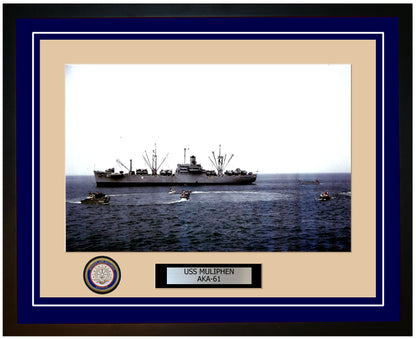 USS Muliphen AKA-61 Framed Navy Ship Photo Blue