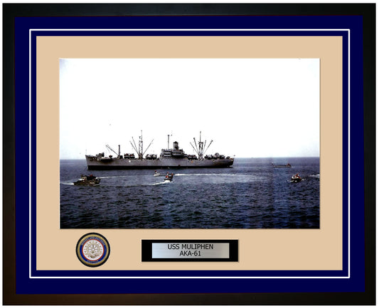 USS Muliphen AKA-61 Framed Navy Ship Photo Blue