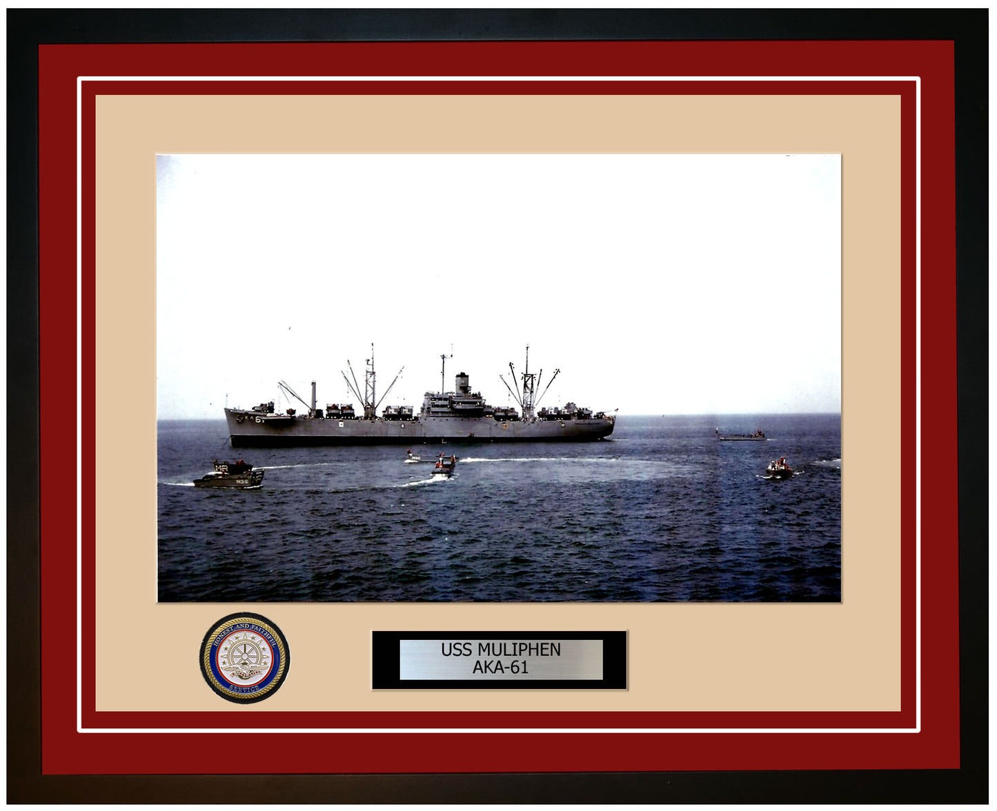 USS Muliphen AKA-61 Framed Navy Ship Photo Burgundy