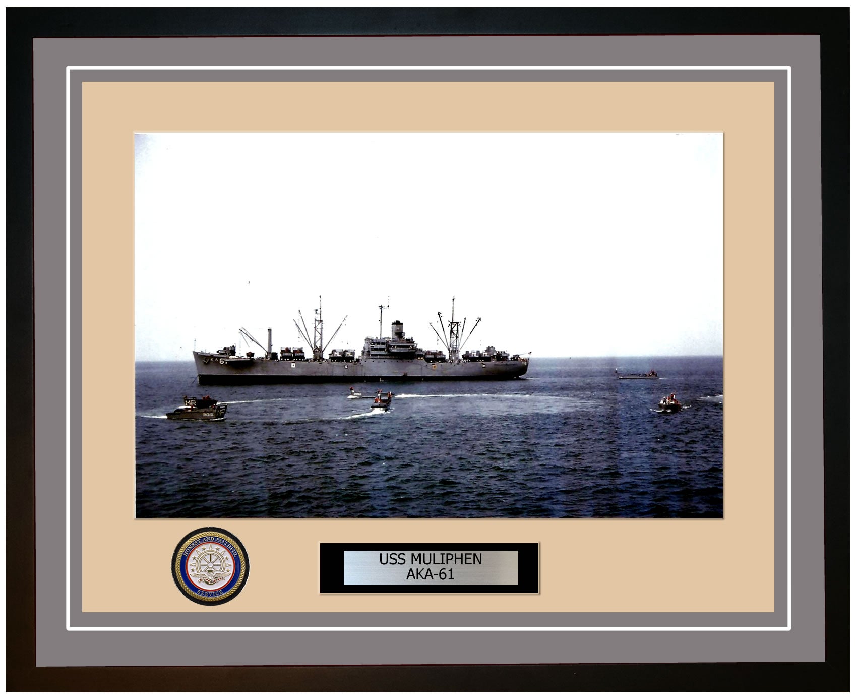 USS Muliphen AKA-61 Framed Navy Ship Photo Grey