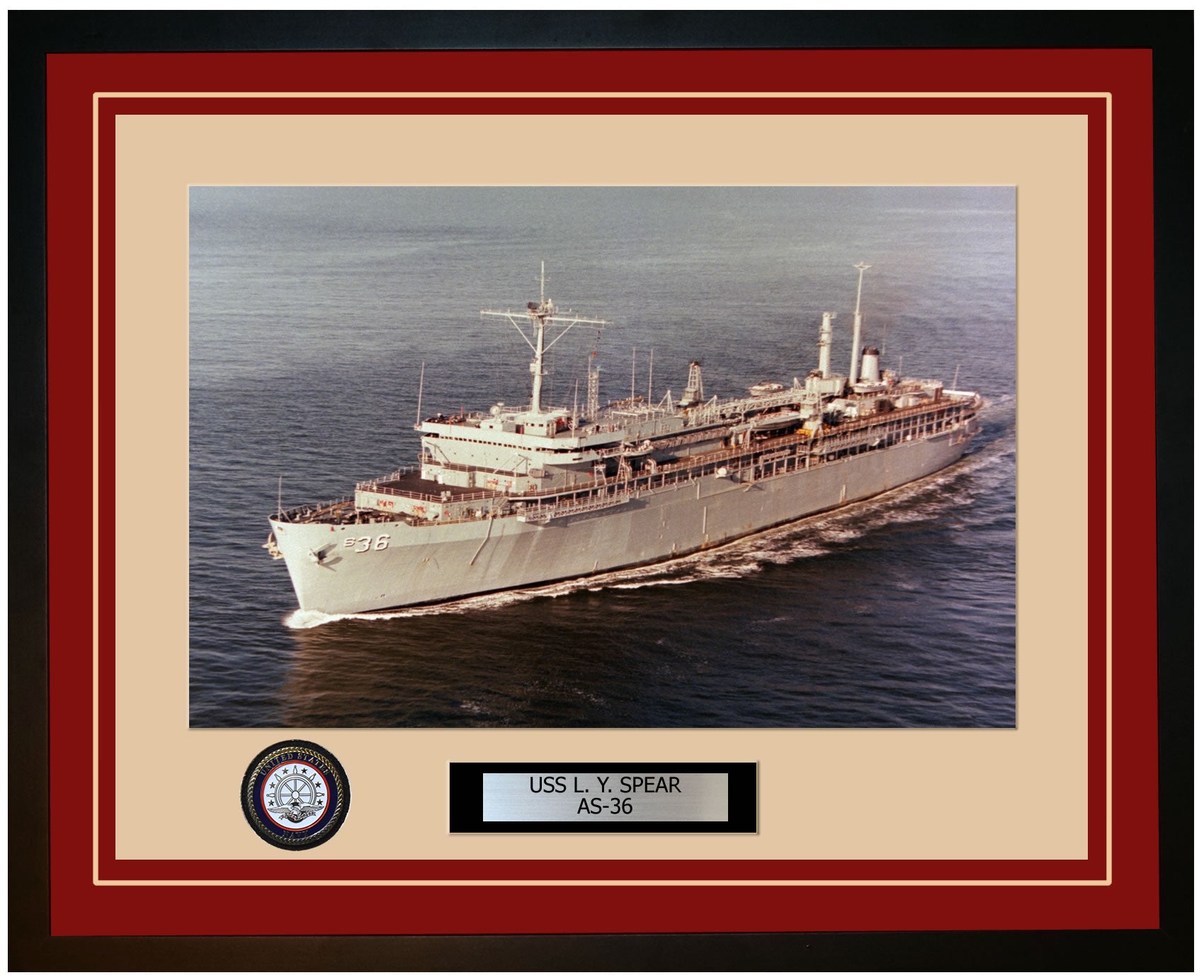 USS L-Y-SPEAR AS-36 Framed Navy Ship Photo Burgundy