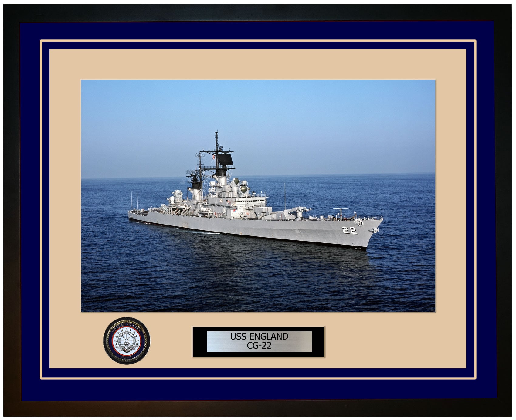 USS ENGLAND CG-22 Framed Navy Ship Photo Blue