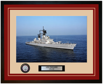 USS ENGLAND CG-22 Framed Navy Ship Photo Burgundy