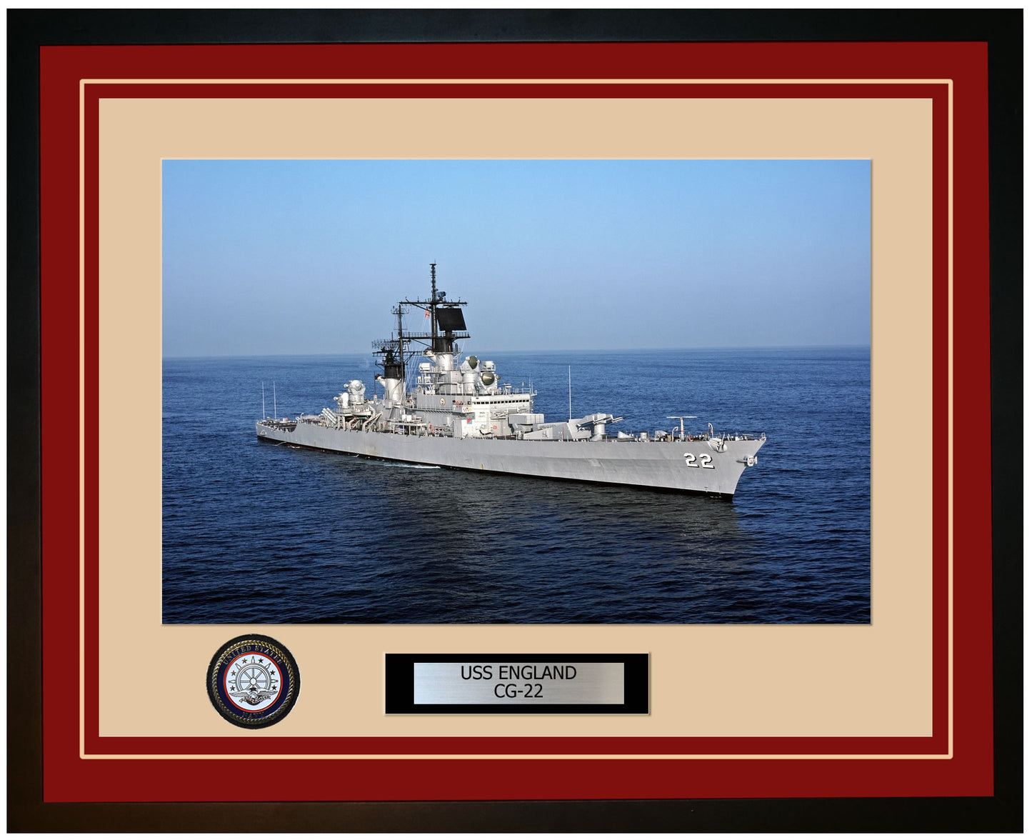 USS ENGLAND CG-22 Framed Navy Ship Photo Burgundy