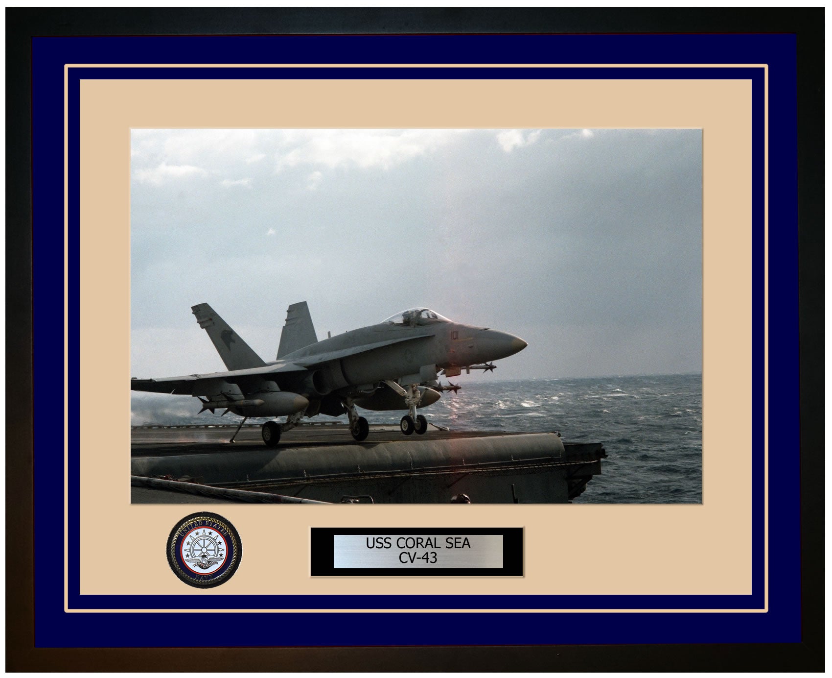 USS CORAL SEA CV-43 Framed Navy Ship Photo Blue