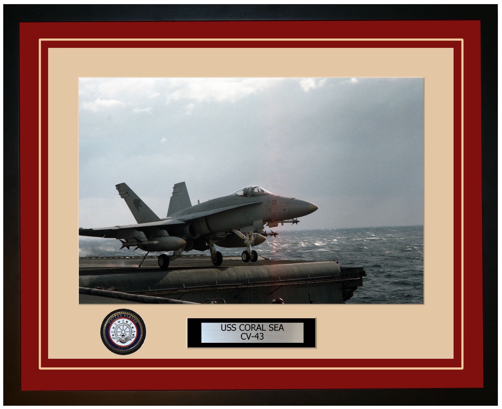 USS CORAL SEA CV-43 Framed Navy Ship Photo Burgundy