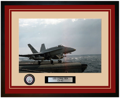 USS CORAL SEA CV-43 Framed Navy Ship Photo Burgundy