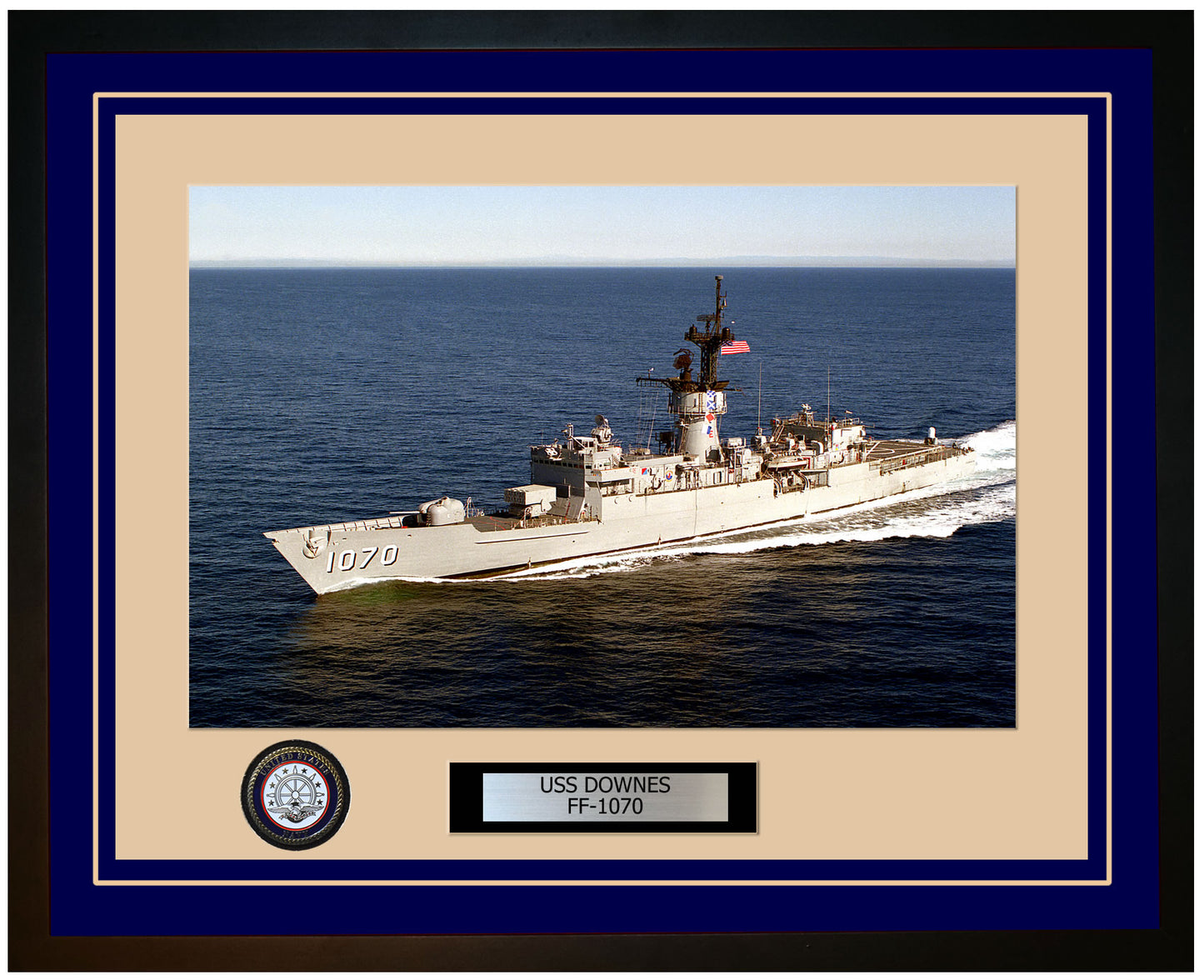 USS DOWNES FF-1070 Framed Navy Ship Photo Blue