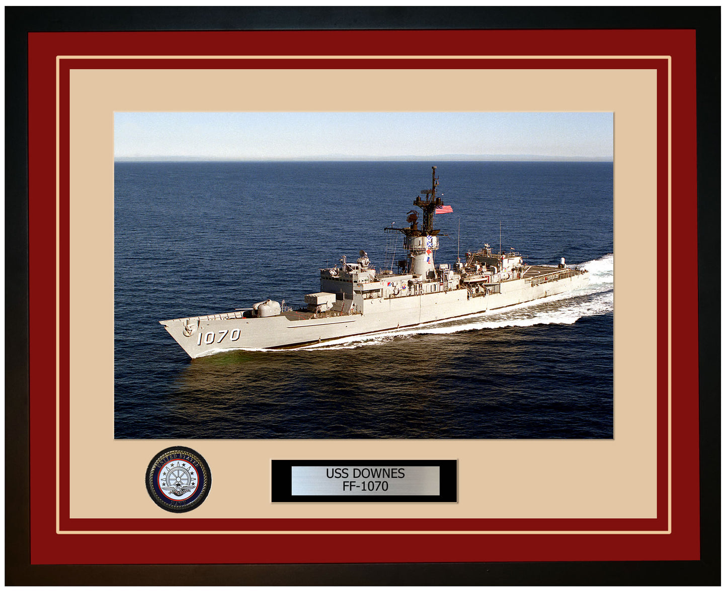 USS DOWNES FF-1070 Framed Navy Ship Photo Burgundy