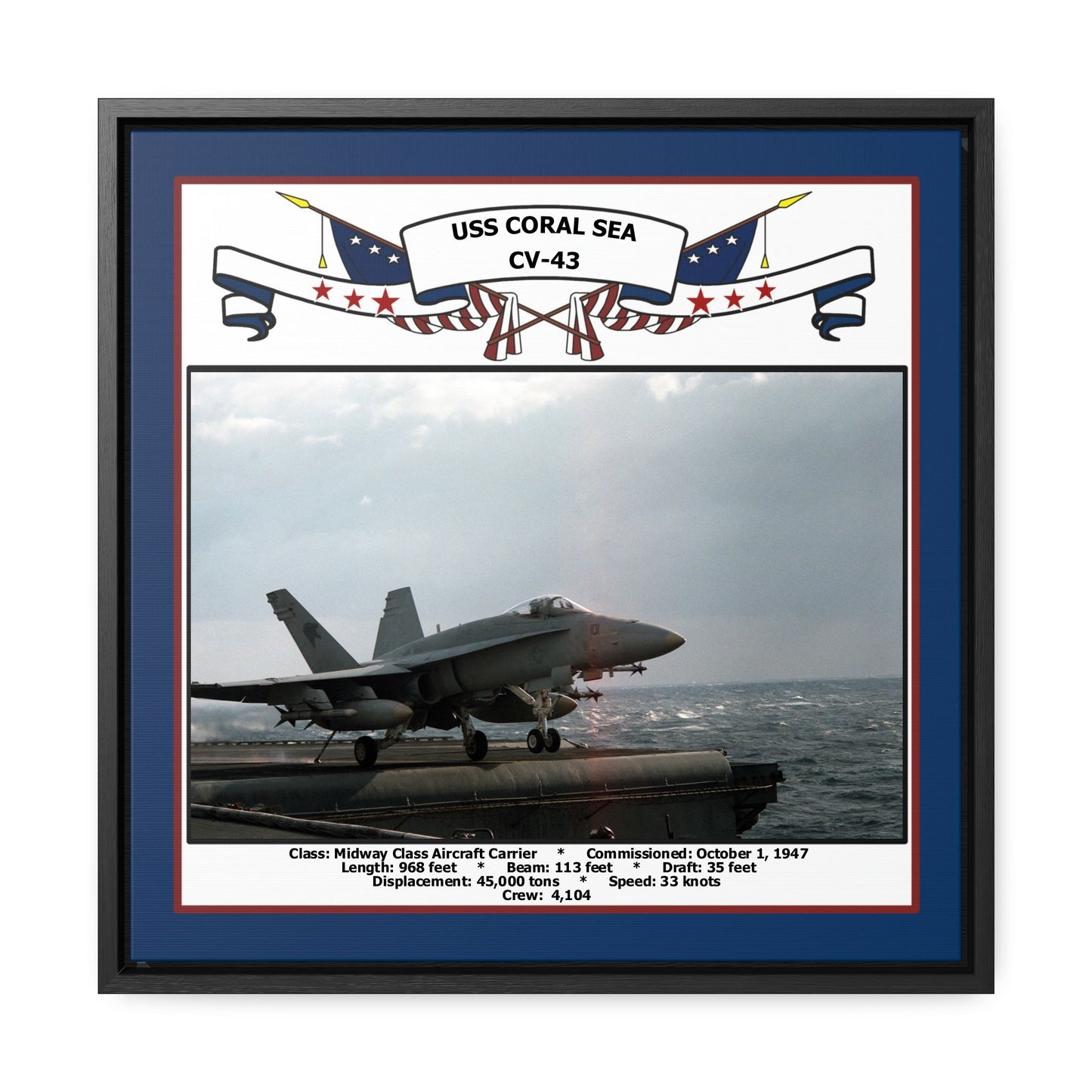 USS Coral Sea CV-43 Navy Floating Frame Photo Front View
