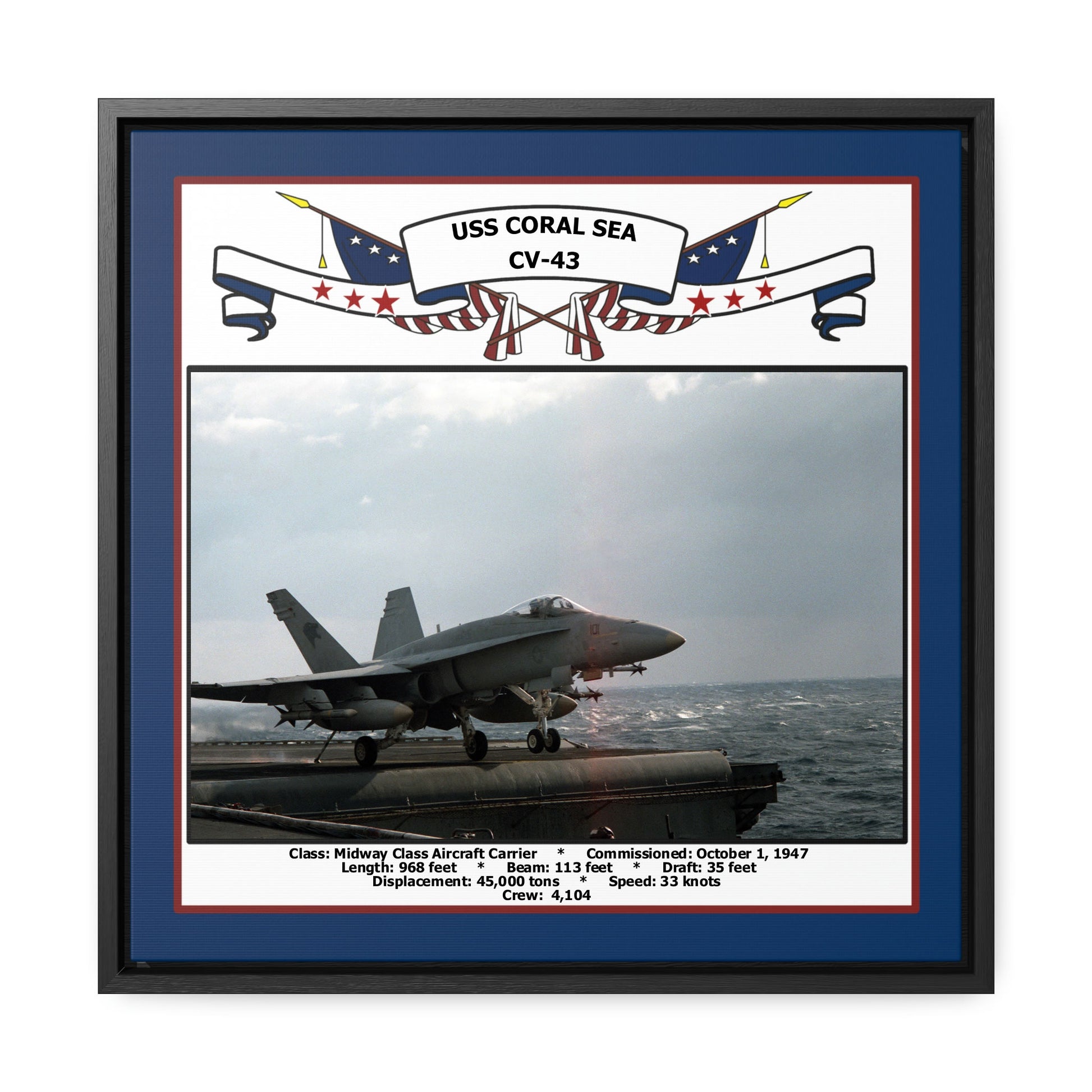 USS Coral Sea CV-43 Navy Floating Frame Photo Front View