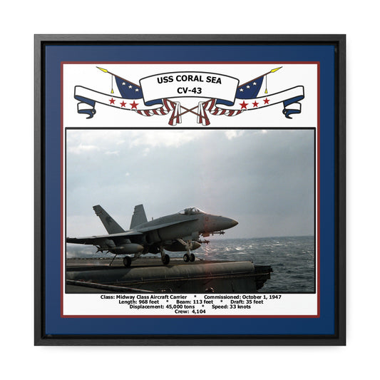 USS Coral Sea CV-43 Navy Floating Frame Photo Front View