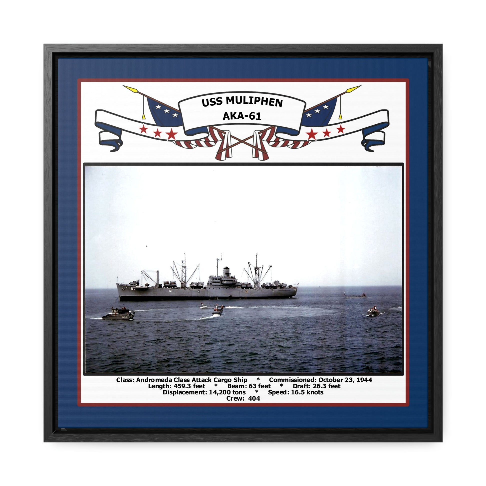 USS Muliphen AKA-61 Navy Floating Frame Photo Front View