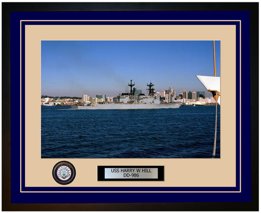 USS HARRY W HILL DD-986 Framed Navy Ship Photo Blue