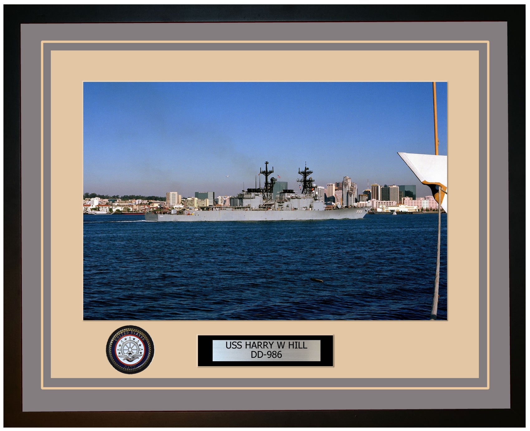 USS HARRY W HILL DD-986 Framed Navy Ship Photo Grey