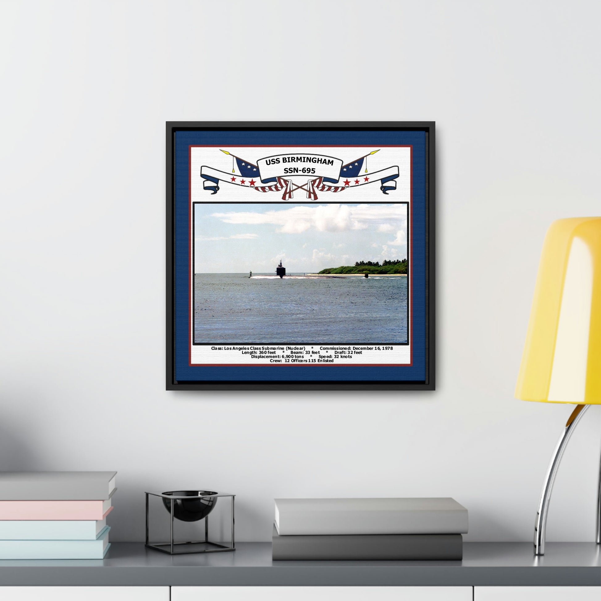 USS Birmingham SSN-695 Navy Floating Frame Photo Desk View