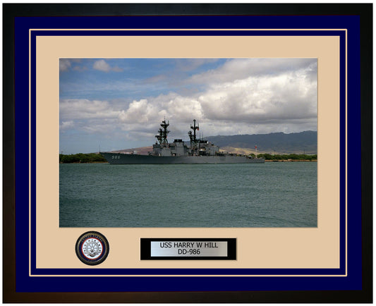 USS HARRY W HILL DD-986 Framed Navy Ship Photo Blue