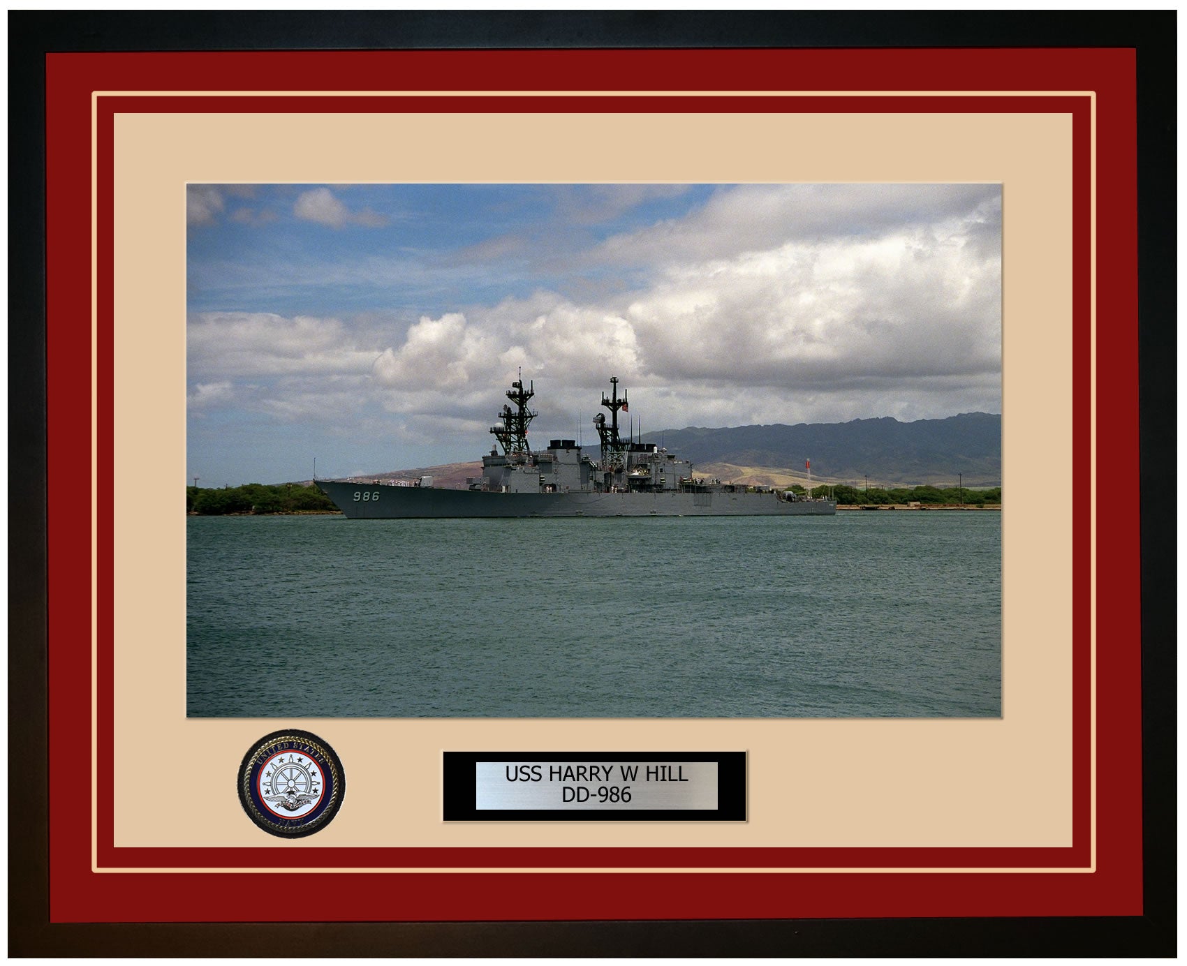 USS HARRY W HILL DD-986 Framed Navy Ship Photo Burgundy