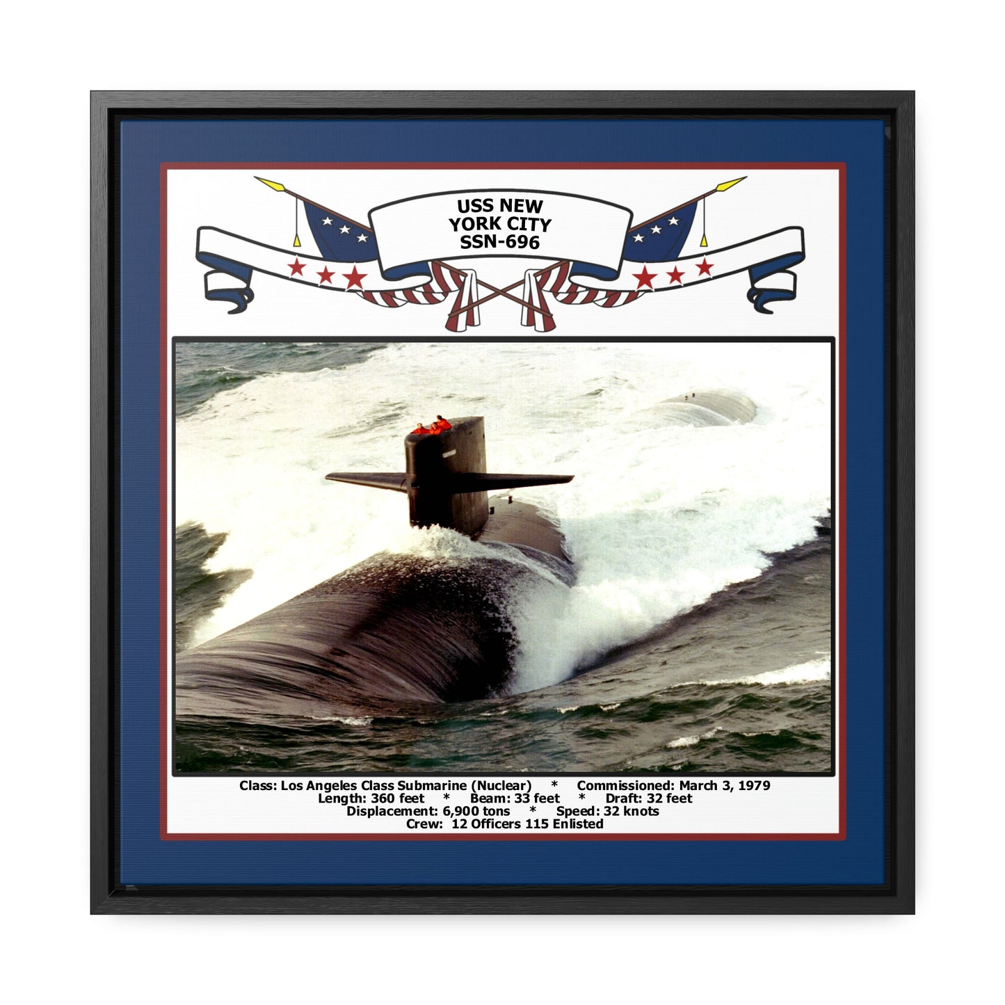 USS New York City SSN-696 Navy Floating Frame Photo Front View