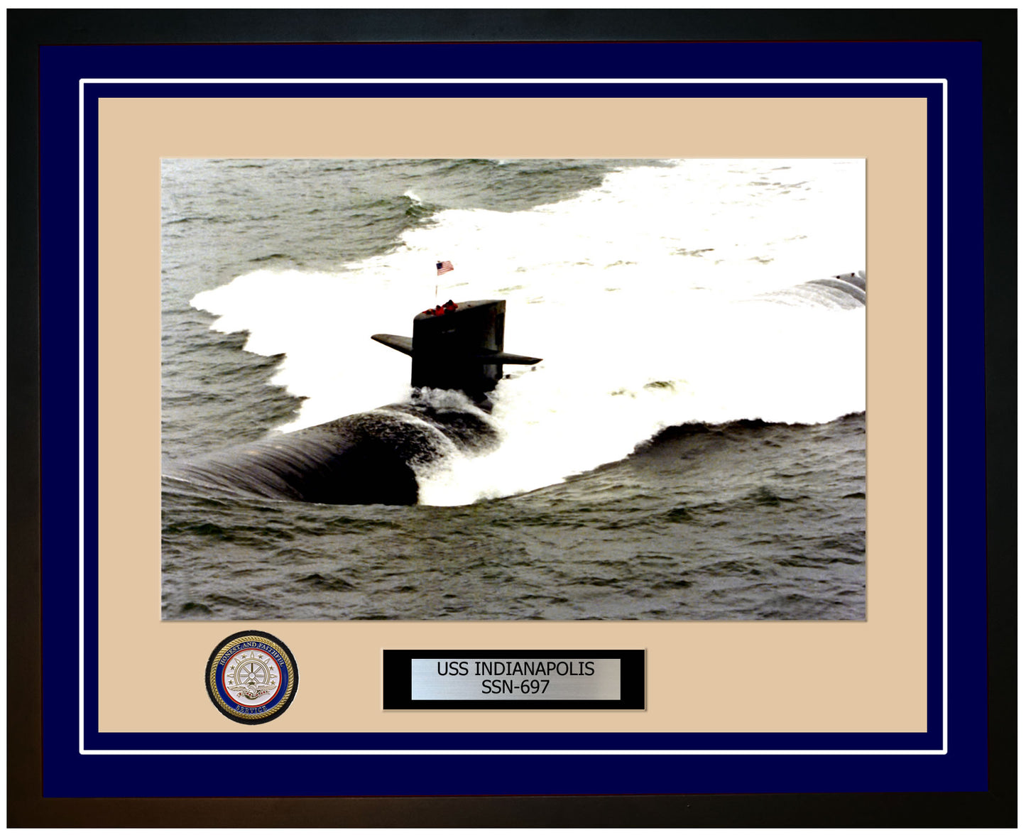 USS Indianapolis SSN-697 Framed Navy Ship Photo Blue