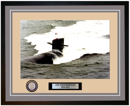USS Indianapolis SSN-697 Framed Navy Ship Photo Grey