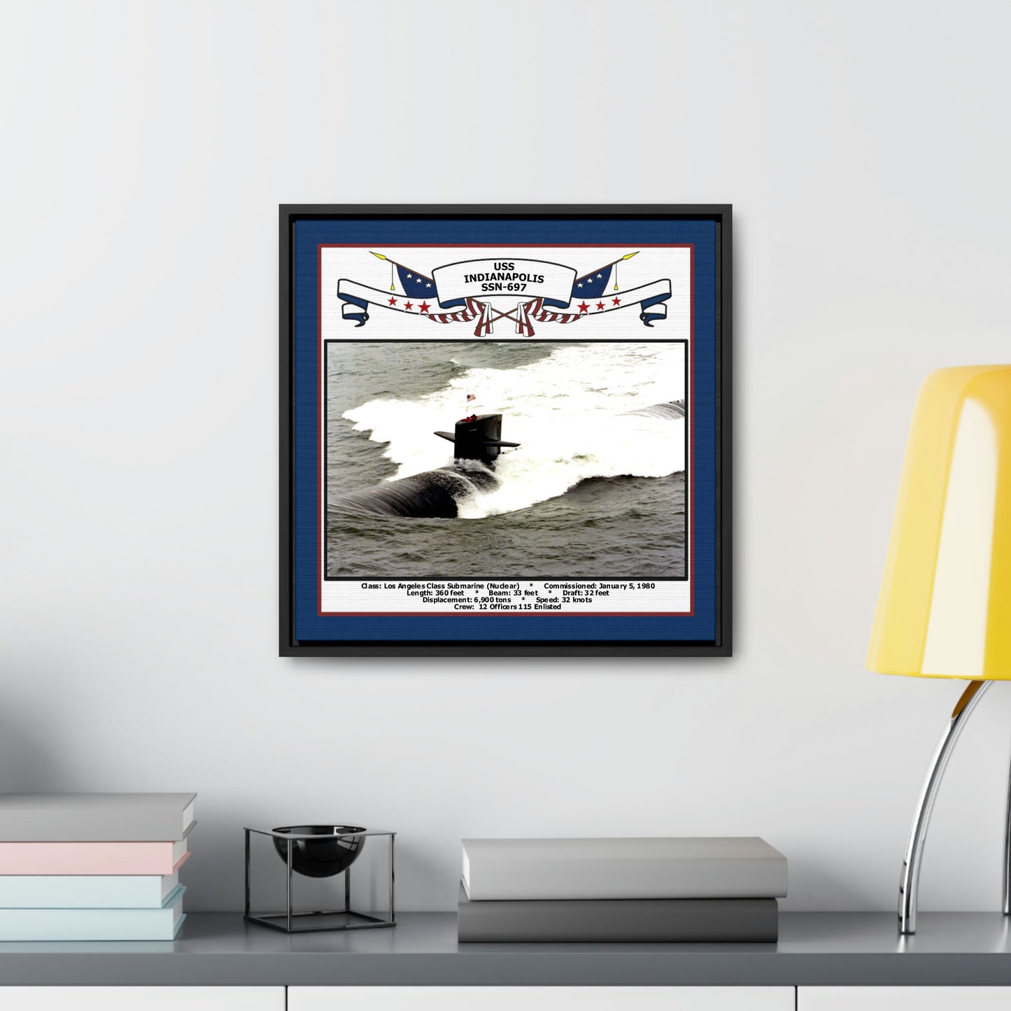 USS Indianapolis SSN-697 Navy Floating Frame Photo Desk View