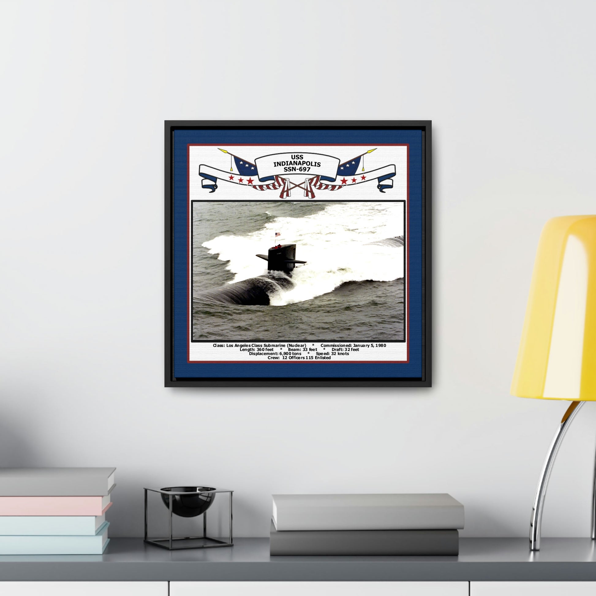 USS Indianapolis SSN-697 Navy Floating Frame Photo Desk View