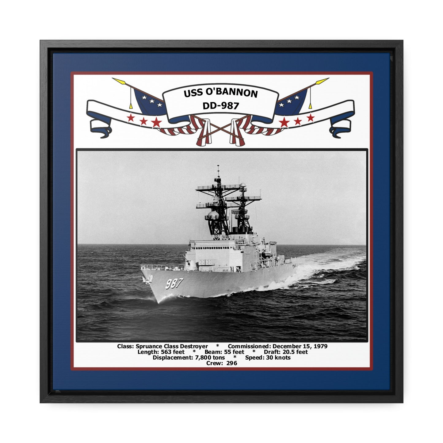 USS O'Bannon DD-987 Navy Floating Frame Photo Front View