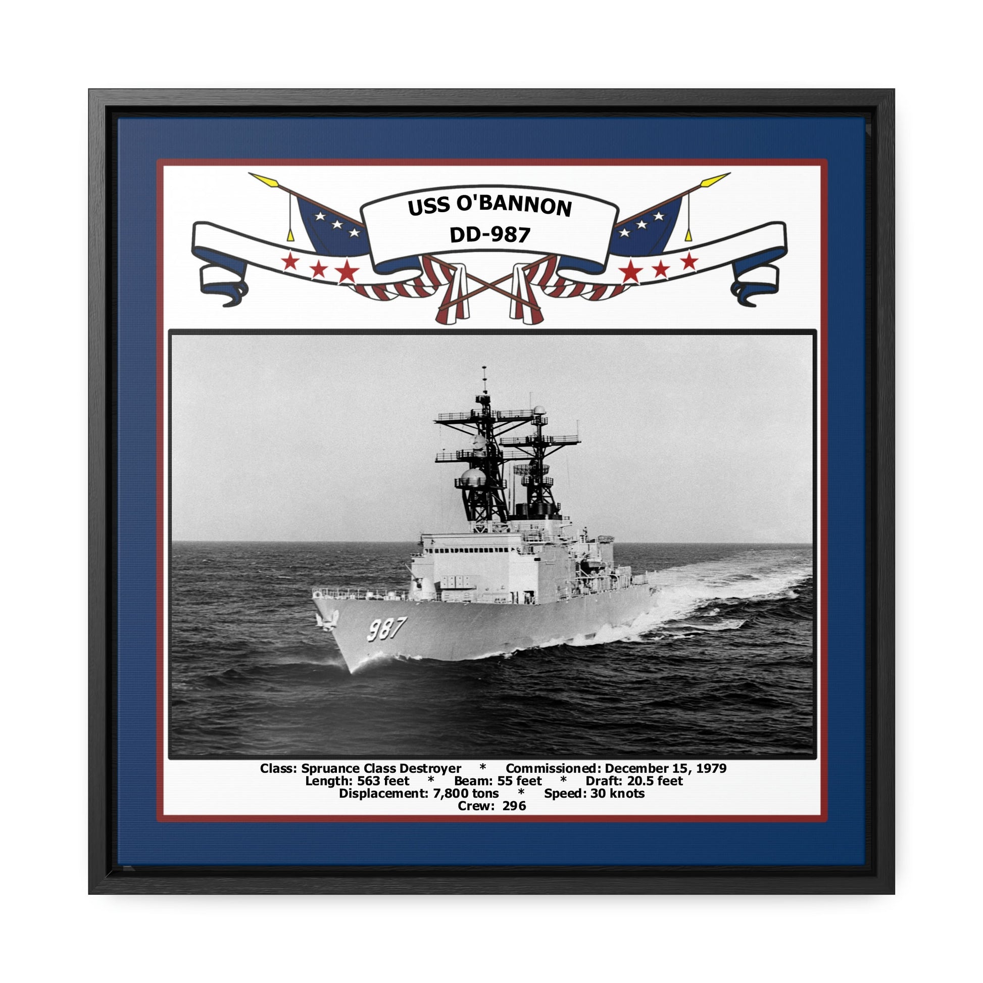 USS O'Bannon DD-987 Navy Floating Frame Photo Front View