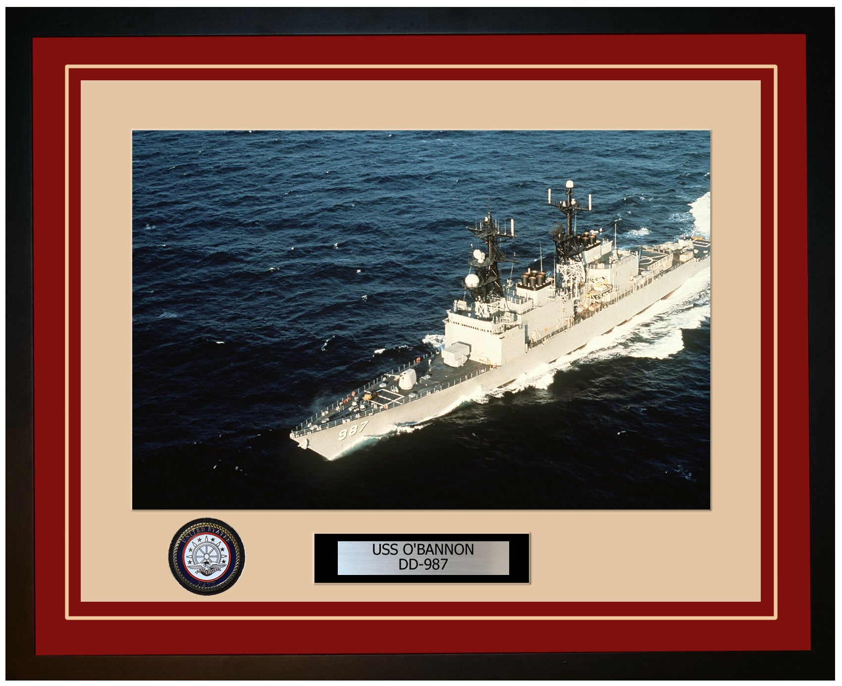 USS O'BANNON DD-987 Framed Navy Ship Photo Burgundy