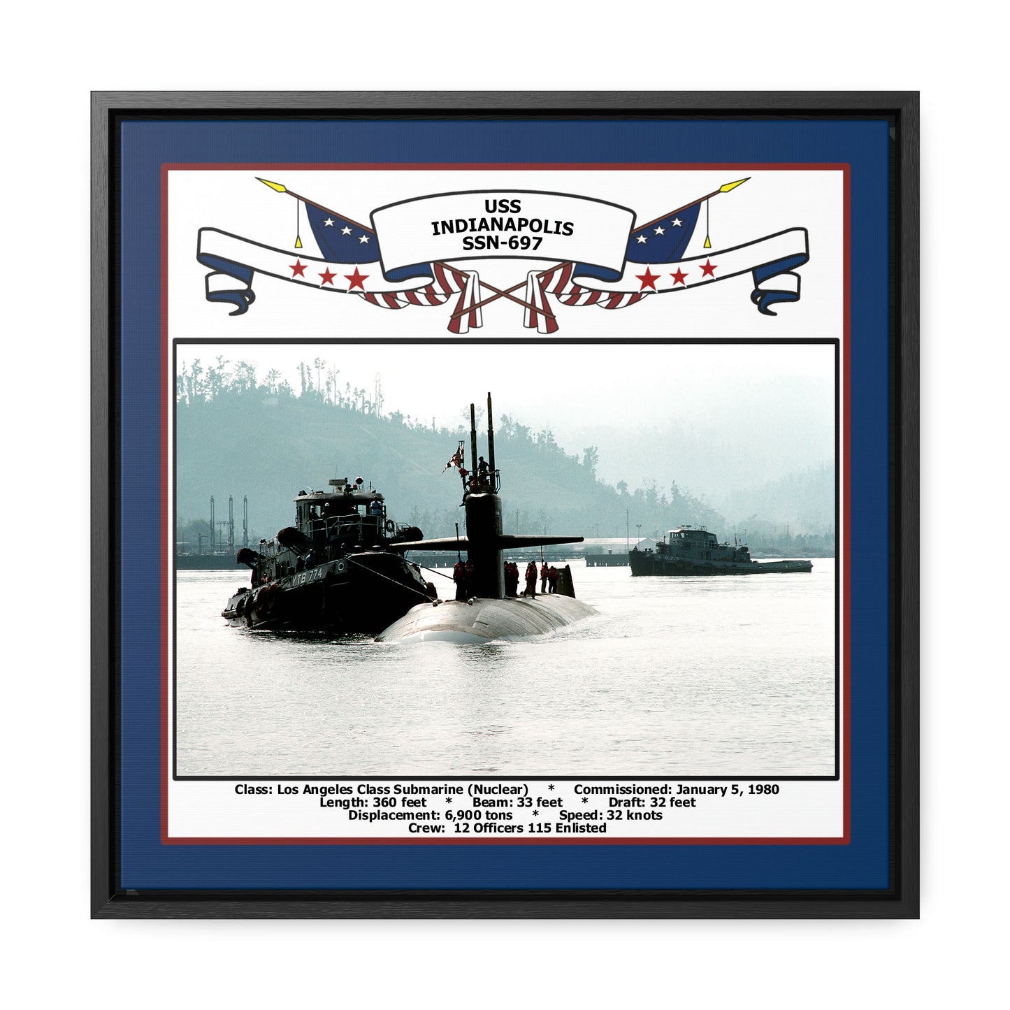 USS Indianapolis SSN-697 Navy Floating Frame Photo Front View