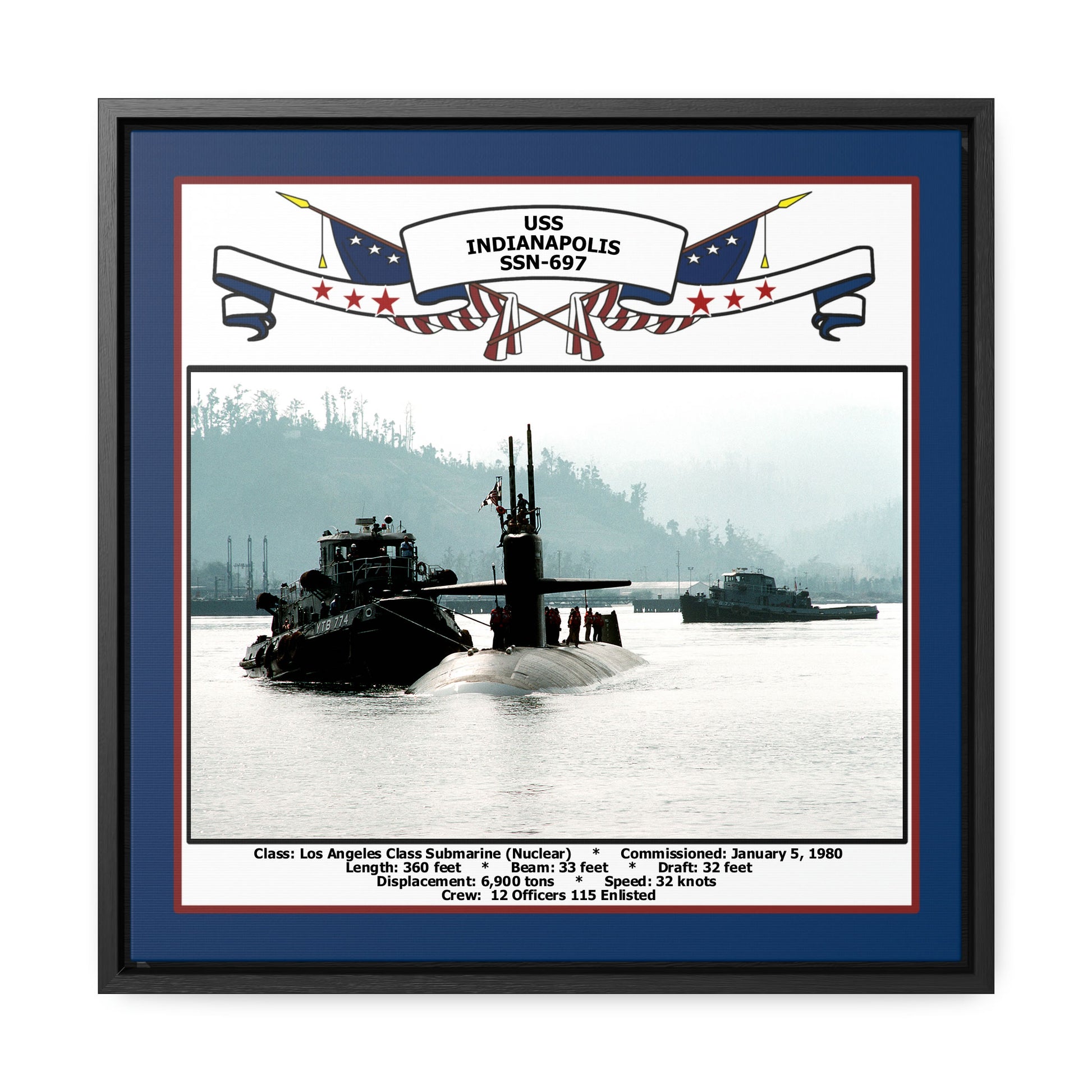 USS Indianapolis SSN-697 Navy Floating Frame Photo Front View