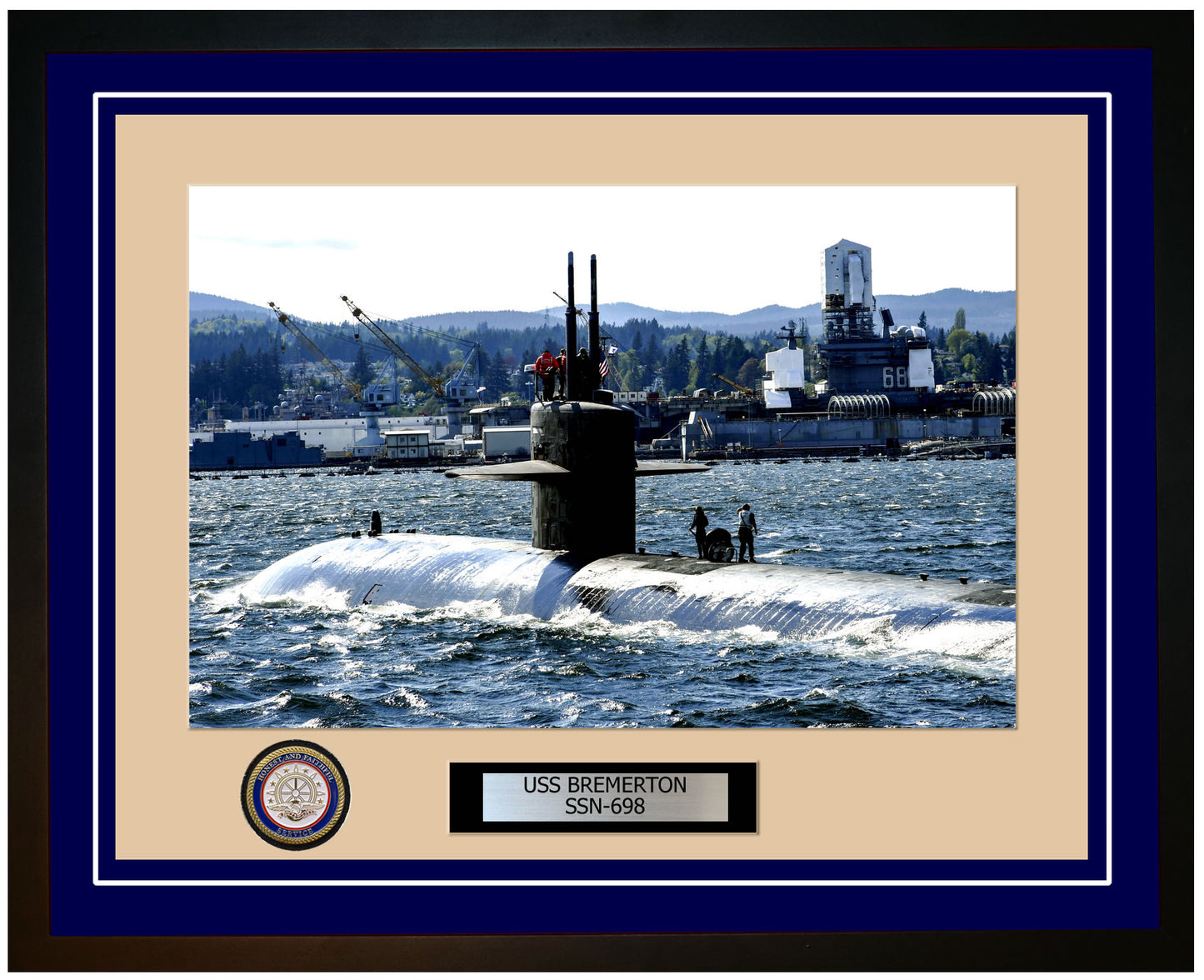 USS Bremerton SSN-698 Framed Navy Ship Photo Blue