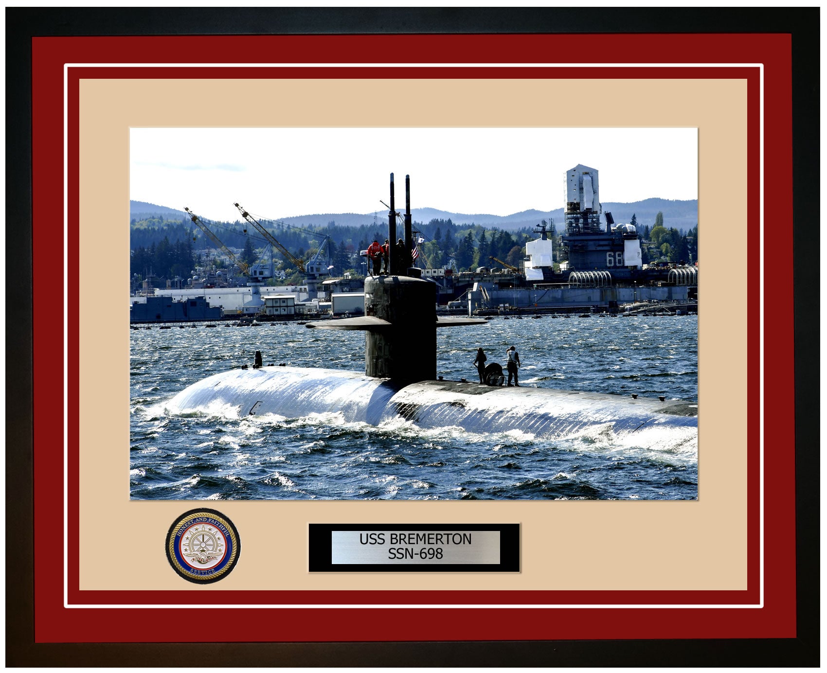 USS Bremerton SSN-698 Framed Navy Ship Photo Burgundy